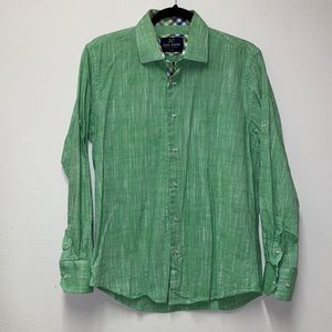 Green Linen Casual Button Down Shirt size L/4
